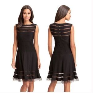 Tadashi Shoji Black Illusion Sleeveless Mesh Dress Sz M